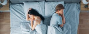 unhappy couple can't look at each other